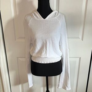 Beyond Yoga Let’s Smock About It Cropped White Pima Cotton Hoodie Size Small
